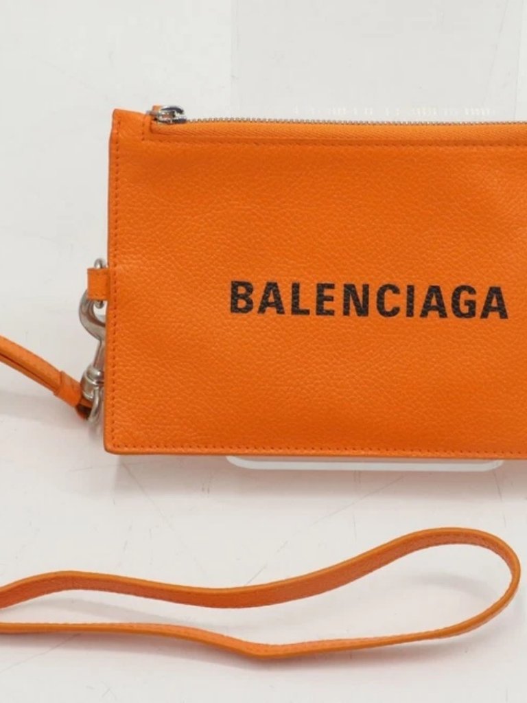 Balenciaga Lanyard Zip Pouch Wallet - Orange
